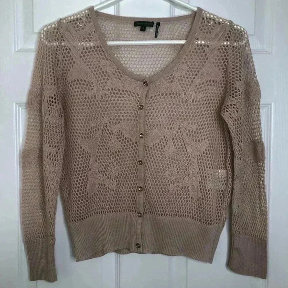 Tricotto Sweaters - Tricotto Peach/Pink Mesh Cardigan Size Small